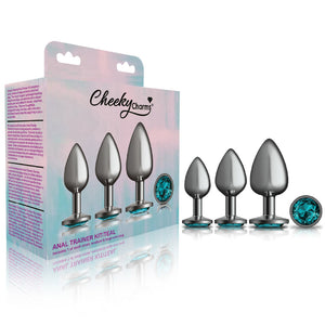 Cheeky Charms - Metal Butt Plug Gunmetal - Round - Teal -  Anal Trainer Kit