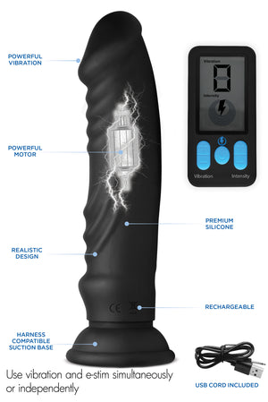 E-Stim and Vibrating Dildo With Remote - Black