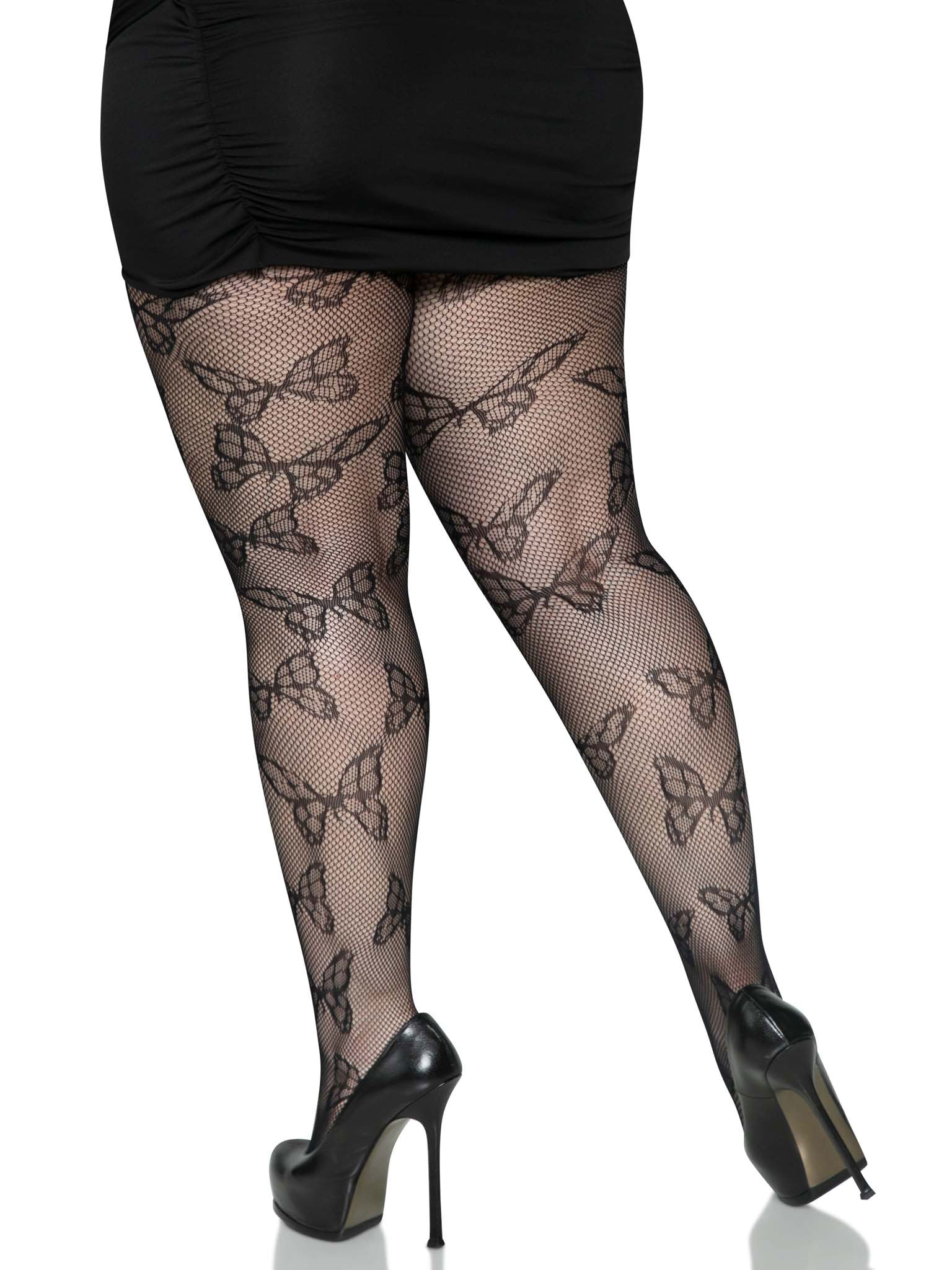 Butterfly Net Tights - 1x/2x - Black