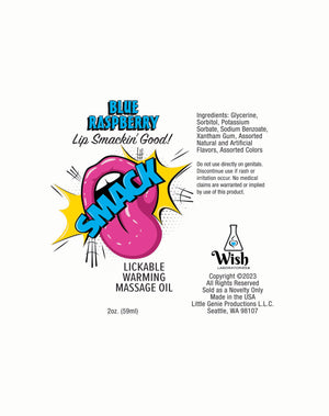 Smack Warming and Lickable Massage Oil - Blue  Raspberry 2 Oz