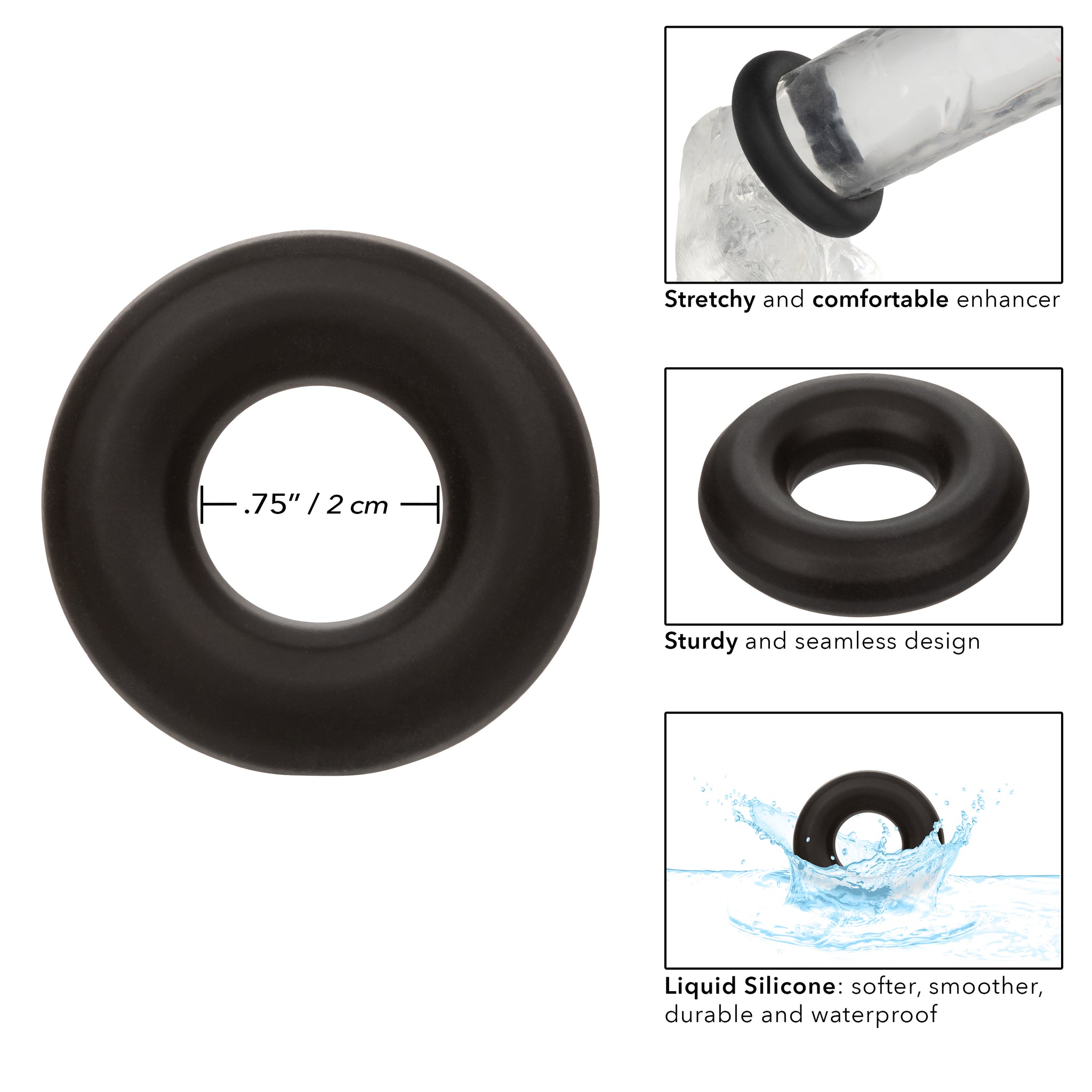 Alpha Liquid Silicone Prolong Medium Ring - Black