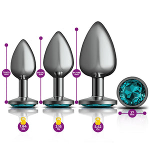 Cheeky Charms - Metal Butt Plug Gunmetal - Round - Teal -  Anal Trainer Kit