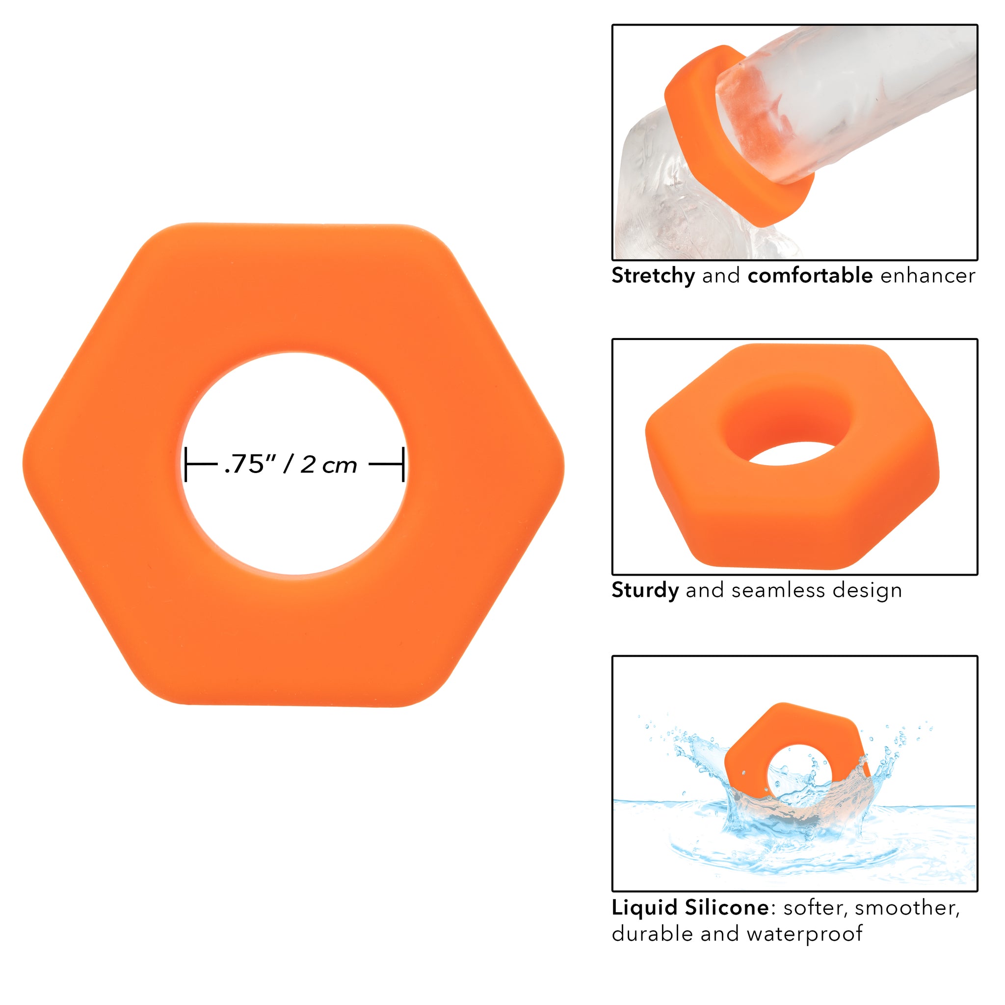 Alpha Liquid Silicone Prolong Sexagon Ring -  Orange